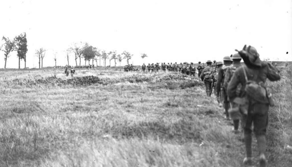 170_Canadians advancing through a German barrage. Advance East of Arras. September, 1918